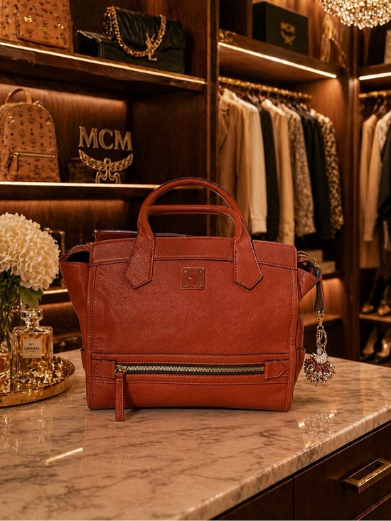 MCM Handbags - 👜 MCM Cognac Pebbled Leather Satchel – Classic Luxury